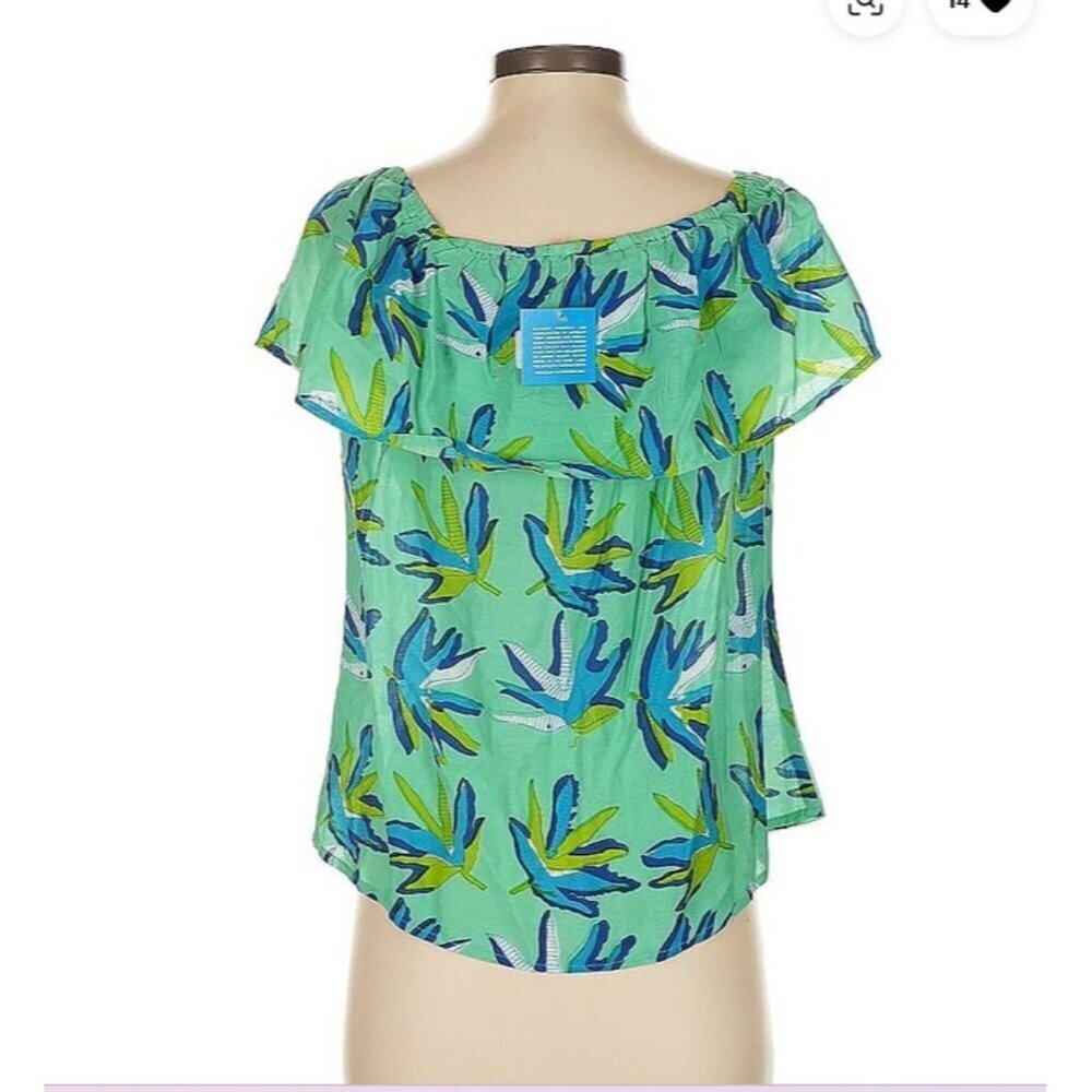 Oliphant Green Blue Tropicana Off Shoulder Ruffled Blouse Top Size XS NWT - Picture 3 of 6